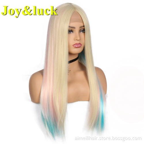 Highlight Blue Purple Pink Wholesale Wig Front Lace For Women Long Natural Straight High Temperature Fiber Synthetic Women Wig